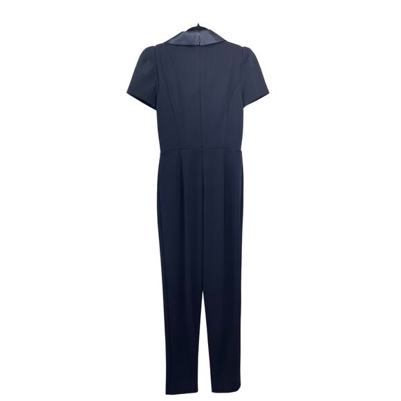 Adrianna Papell Women's Cap Sleeve Crepe Jumpsuit Satin Tuxedo Lapel - Picture 4 of 9